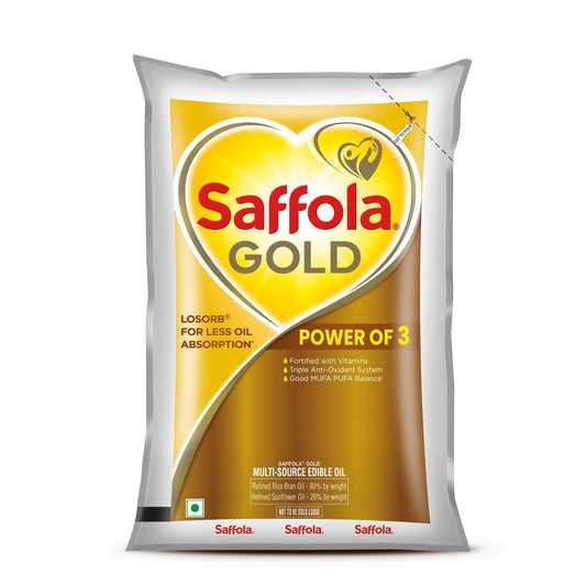 Saffola Gold Power of 3 Refined Blended Cooking Oil (1 ltr)