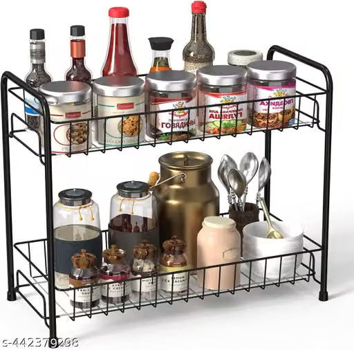 2 Tier Foldable Kitchen Spice Rack for Countertop, Bathroom, Storage Shelf Seasoning Organizer Kitchen Cabinet Holder